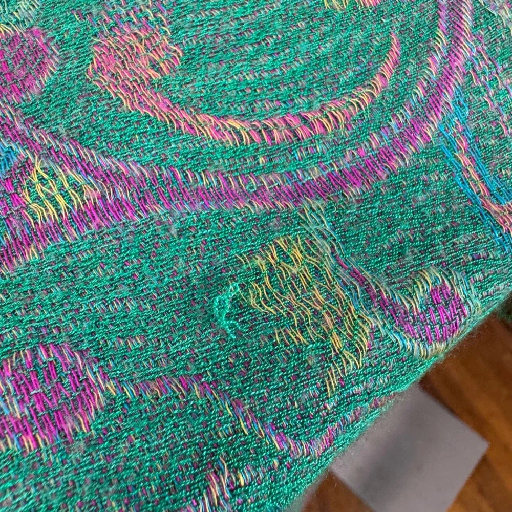 Teal green and purple paisley Pashmina fringe scarf Bohemian Shawl Wrap